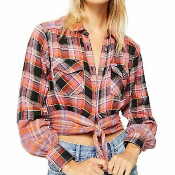 Free People Plaid Button Up Blouse NWT - Picture 2 of 7